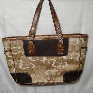 Coach Brown and Tan Signature Tote